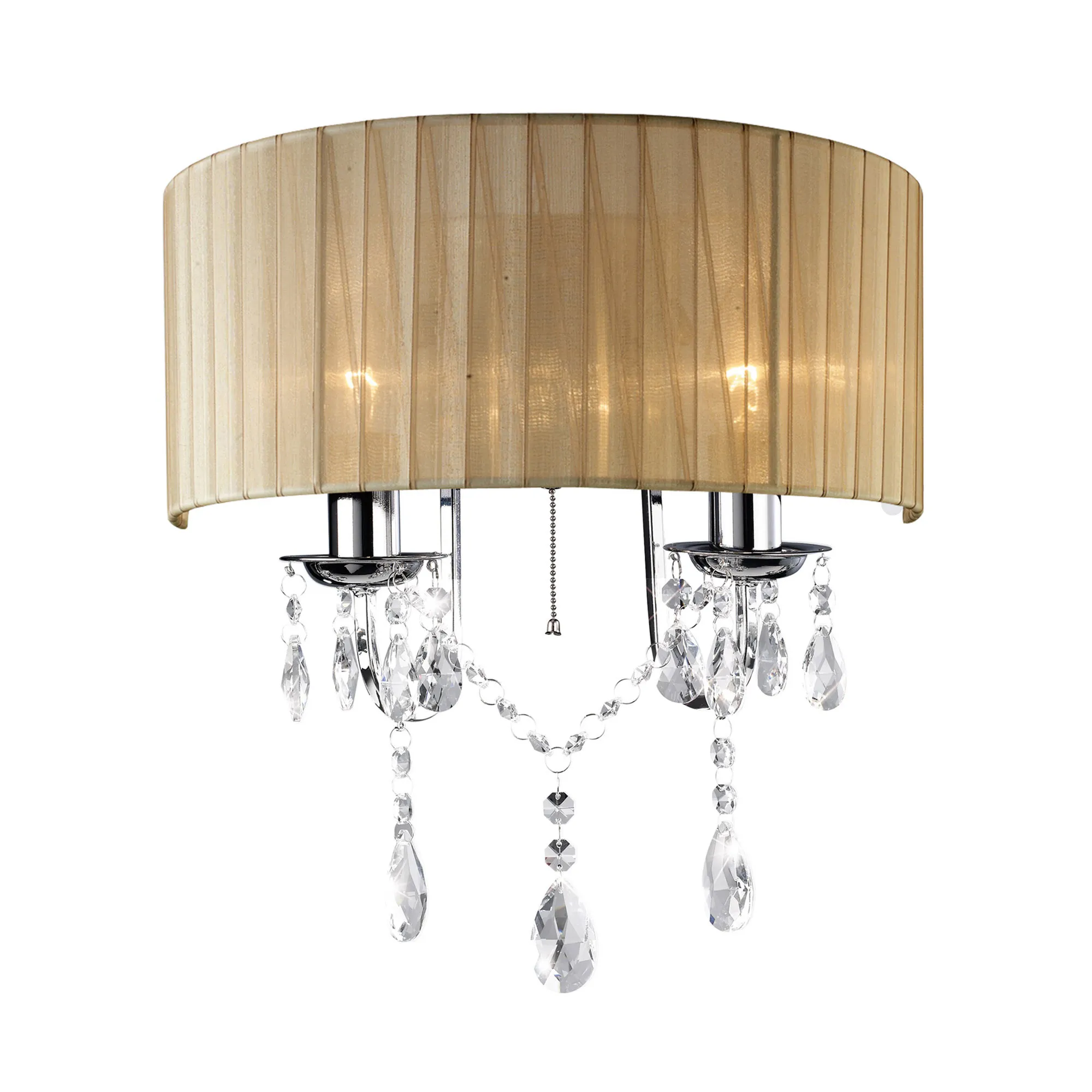 Olivia Polished Chrome-Soft Bronze Crystal Wall Lights Diyas Shaded Wall Lights